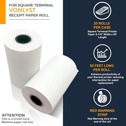 Vonlyst Receipt Paper Roll for Square Terminal Credit Card Machine (20 rolls)