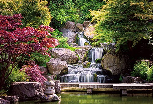 10x7ft Japan Garden Landscape Backdrop Waterfall Backdrop Maple Trees Bridge Kyoto Garden Travel Scenery Photography Background Japanese Backdrops for Photoshoot - size: 10x7ft