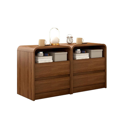 Nightstand Set of 2 w/Charging Station, 2 Drawers & Open Shelf