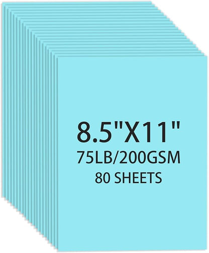 Light Blue Cardstock 8.5 X 11, 80 Sheets Card Stock, 75lb/ 200gsm Copy Paper, Cardstock Printer Paper For Art, Drawing, Invitation, DIY Cards, Watercolor, Craft, Construction, School & Office Supplies