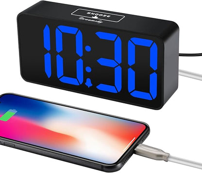 DreamSky Small Digital Alarm Clock for Bedroom, Large Big Numbers Display with Brightness Dimmer, Electric Bedside Desk Clock with USB Charging Port, Adjustable Alarm Volume, USB-C Adapter Powered