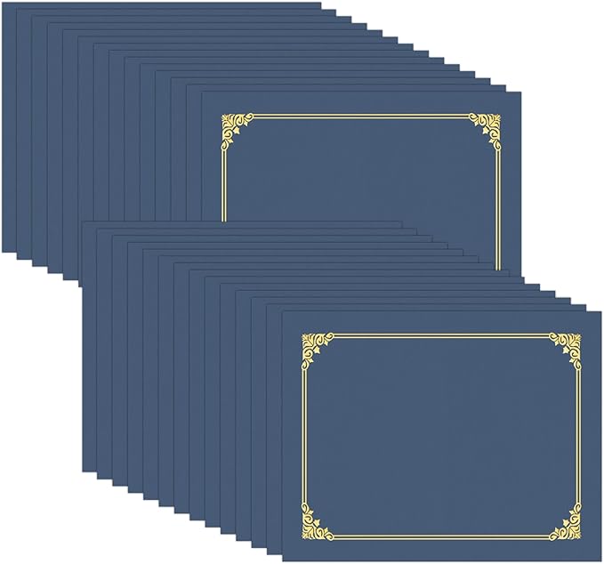 HAUTOCO 30 Pack Certificate Holders, Navy Blue Diploma Holders, Document Award Covers Certificate Folders with Gold Foil Border for 8.5x11 Letter Size