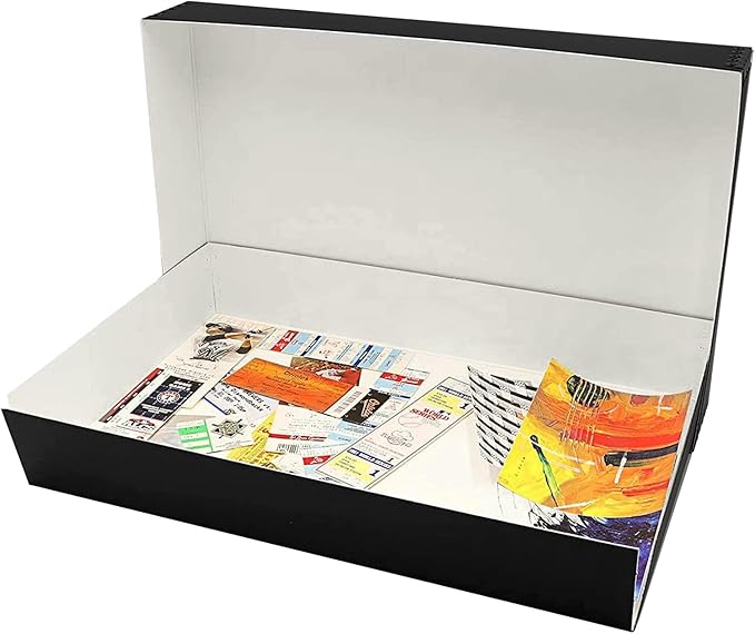 Lineco Museum Archival Storage Box, 11.75x18.25x3 in. Drop Front Design. Acid-Free with Metal Edge. Organize Photos, Pictures, Prints, Documents, Crafts, DIY. Black, 1 Pack