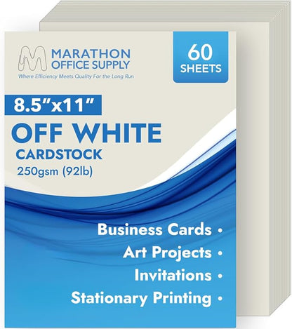 MOS Off-White Cardstock Paper 8.5 x 11 Inch (60 Sheets) — Heavyweight Cream Card Stock for Invitations, Menus, Certificates, Crafting, Business, Printer Compatible