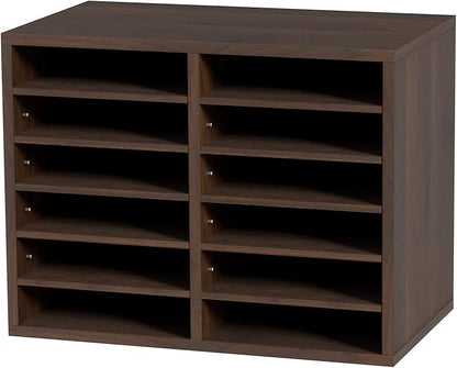 VEVOR Literature Organizers, 12 Compartments Office Mailbox with Adjustable Shelves, Wood Literature Sorter 20.4x12x16.1 inches for Office, Home, Classroom, Mailrooms Organization, EPA Certified Brown