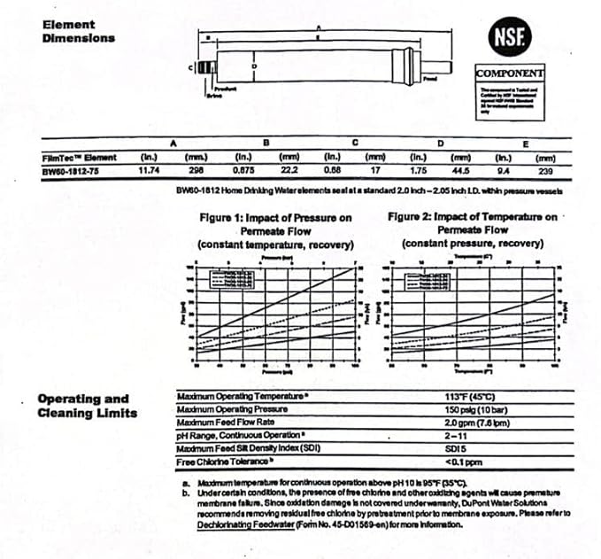 FilmTec, BW60-1812-75 75 gpd TFC Membrane for Undersink Reverse Osmosis (RO) System (Replaces Model TW30-1812-75)