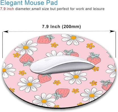 IMAYONDIA Round Pink Mouse Pad, Strawberry MousePad Small, Circular Pastel Floral Mouse Mat for Wireless Mouse, Non-Slip Rubber Base Cute Design Mice Pad for Laptop Computer Travel Women Kids, Flowers