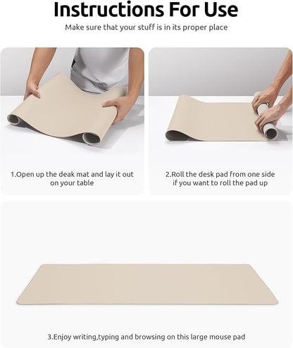 YSAGi Leather Desk Pad Protector, Office Desk Mat, Large Mouse Pad, Non-Slip PU Leather Desk Blotter, Waterproof Laptop Desk Writing Pad for Office and Home (23.6" x 13.8", Eggshell)