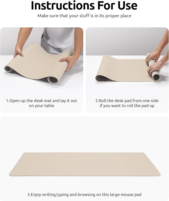 YSAGi Leather Desk Pad Protector, Large Mouse Pad, Non-Slip PU Leather Desk Blotter, Waterproof Writing Pad for Office and Home (31.5" x 15.8", Eggshell)