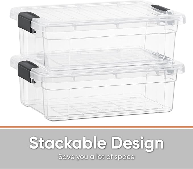 Superio Clear Storage Boxes with Lids, 1.27 Quart Plastic Container Bins for Organizing, Stackable Crates, BPA Free, Non Toxic, Odor Free, Organizers for Home, Office and Dorm, 4 Pack