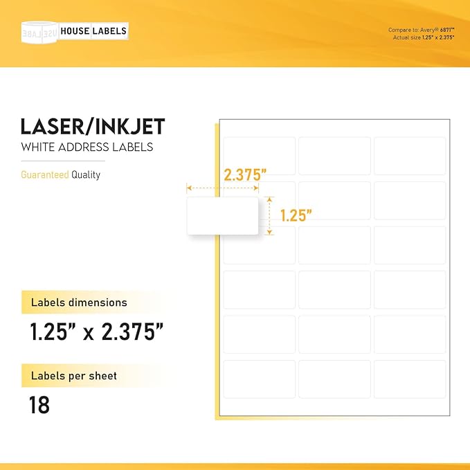 HOUSELABELS 18-up Address Labels (2-3/8" x 1-1/4") for Laser and Inkjet Printers, 100 Sheets