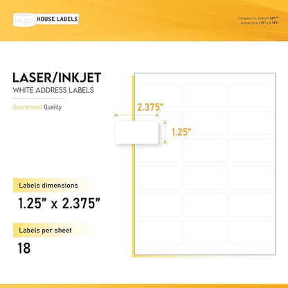 HOUSELABELS 18-up Address Labels (2-3/8" x 1-1/4") for Laser and Inkjet Printers, 1,000 Sheets