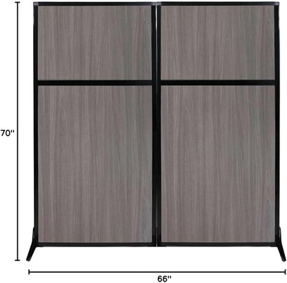 Versare Workstation Partition | Portable Wall Divider | Modern Office Cubicle | Free Standing Privacy Screen | Flexible Work Space | 66" x 70" Gray Elm Wood Grain Panels No Window