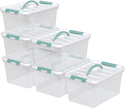 Loiycg 6 Pack Plastic Latching Box with Handle, 12 Quart Clear Lidded Storage Bin
