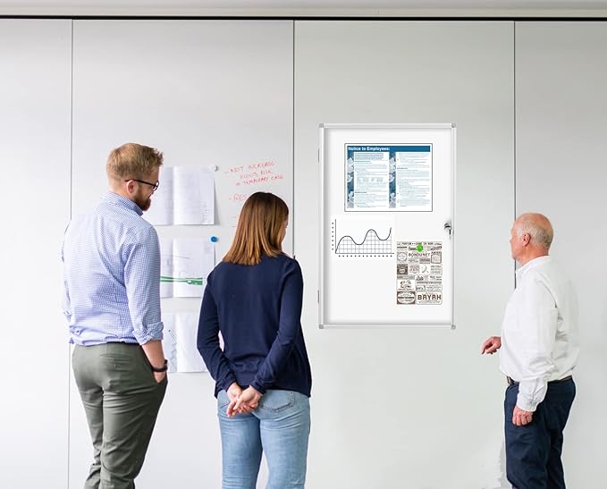 Lockable Magnetic Whiteboard Enclosed Bulletin Board – 36x24 Inch Aluminum Frame Notice Board with Acrylic Door Wall-Mounted Dry Erase Display for Home, Office, School & Lobby