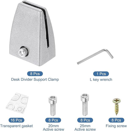 PATIKIL 1.7x1.3x2.4" Desk Divider Support Clamp, 8 Pcs Aluminum Desk Shield Clamp Desk Divider Partition Clamp Sneeze Guard Clamp Bracket for Office Home Desk Panel, Silver