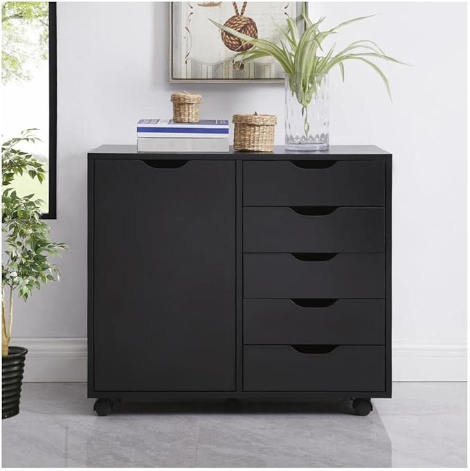 Naomi Home Amy 5-Drawer Craft & Office Storage Cabinet with Shelf, – Mobile Under Desk Unit with Lockable Wheels, Adjustable for Printers & Supplies, 15.7" D x 18.9" W x 32.2" H