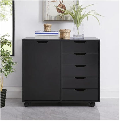 Naomi Home Amy 5-Drawer Craft & Office Storage Cabinet with Shelf, – Mobile Under Desk Unit with Lockable Wheels, Adjustable for Printers & Supplies, 15.7" D x 18.9" W x 32.2" H