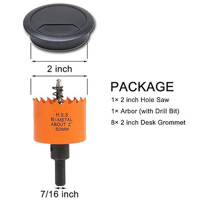VIKITON Desk Grommet 2 inch with Hole Saw, Desk Cord Hole Cover Grommet for Cables, 8 PCS, Black