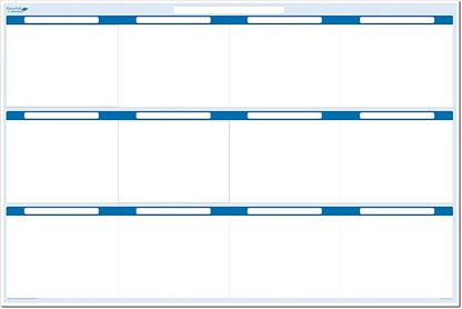 Sky Blue 12 Section Task, Objective and Goals Planning System Horizontal 24" Tall x 36" Wide. Wall Tray, Dry-Erase Marker, Eraser and 600 Sticky-Notes