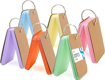 Koogel 300PCS Flash Cards with Key Ring, Colored Index Cards for School, 2.2 x 3.5 Inch, Small Portable Notecard for Studying Nursing Classroom Office Home Note Taking To Do List Essentials, 6 Colors
