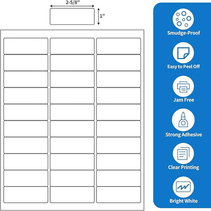 BESTEASY 30-up 2000 Sheets 1" X 2-5/8" Address Shipping Labels for Laser and Inkjet Printers, FBA Product Labels (60000 Labels)