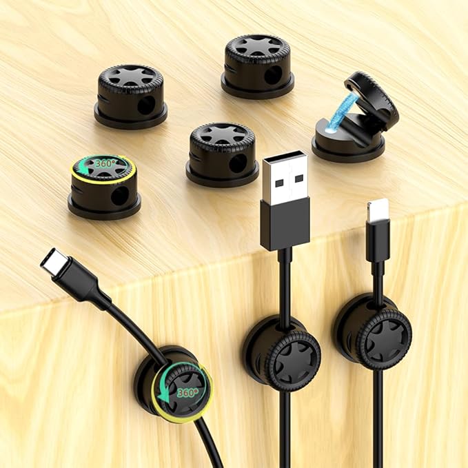 ITUGOU 11PCS Cable Management Cord Holder Organizer, Magnetic Cable Clips Adhesive Wire Keeper, Under Desk for Bedside Nightstand Table Desktop USB Wall Car Office Workspace Accessories (Black)