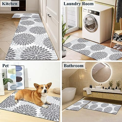 HEBE Anti Fatigue Kitchen Rugs Set of 2, Cushioned Kitchen Mats for Floor
