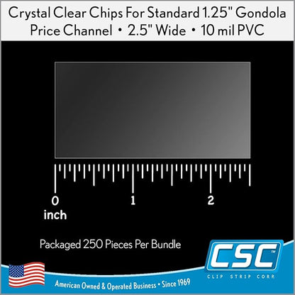 Price Data Channel Label Holder Chips, Clear Plastic Tags, 2.5" L x 1.25" H, 10 Mil Thick, Gondola Shelf Edge, Reusable, Made for Point of Purchase Shelf Molding by Clip Strip Corp.