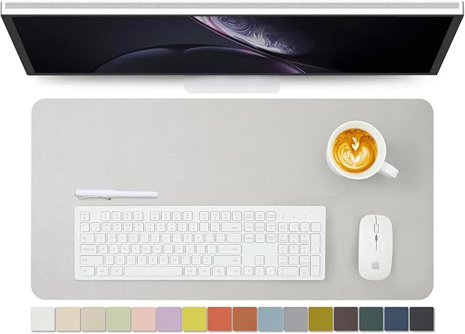 Leather Desk Mat - Non-Slip PU Desk Pad for Office and Home - Desk Organization and Accessories - Ideal for Large Mouse Pad and Desk Mats on Top of Desks (Silver,27.6"x 13.8")