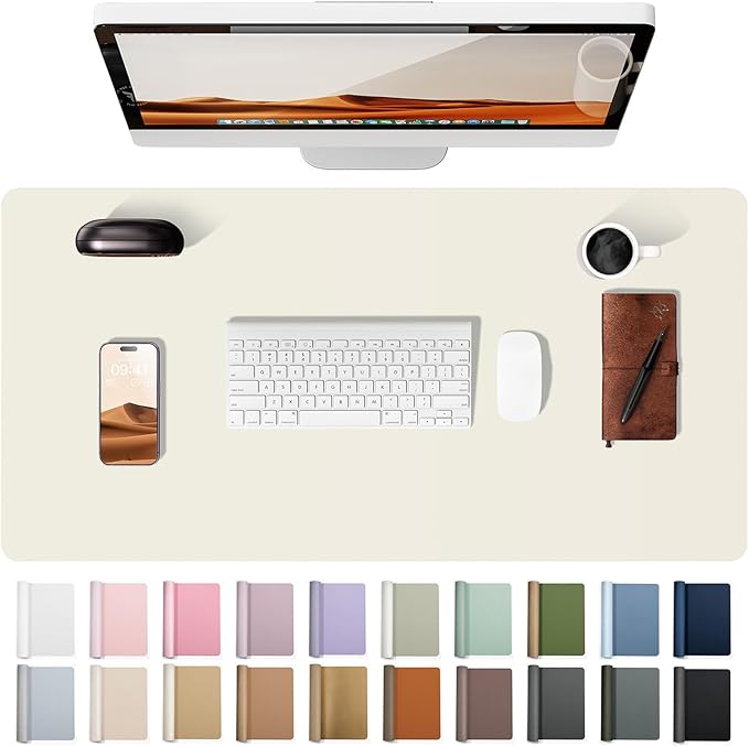 YSAGi Leather Desk Pad Protector, Office Desk Mat, Large Mouse Pad, Non-Slip PU Leather Desk Blotter, Laptop Desk Pad, Waterproof Desk Writing Pad for Office and Home (Cream, 23.6" x 13.8")