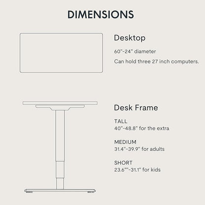 FLEXISPOT E6 3-Stage Dual Motor 60 x 24 Electric Standing Desk Sit Stand Up Desk, Holds 220 lbs, Adjustable Height w/Memory Presets, One-Piece White Desktop & White Frame, Ships in 2 Boxes
