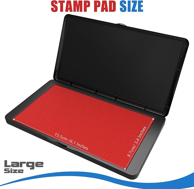 Large Stamp Pad, 6.1 x 3.4 Inch Red Ink Pad Premium Quality Felt Pad Rubber Stamp Ink Pad for Office, Home