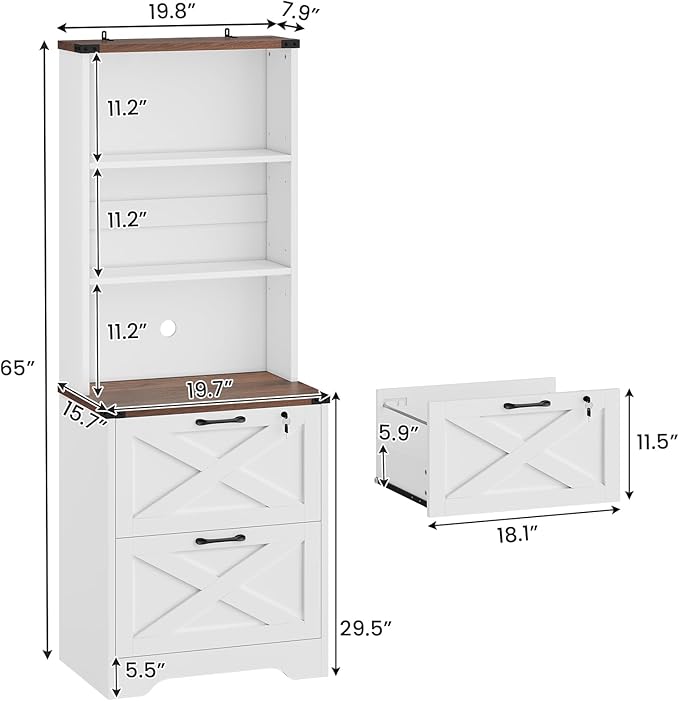 SEDETA 2 Drawer File Cabinet with Lock, Wood Filing Cabinet fits Letter, Legal, A4 Size, Hanging File Folders, Farmhouse File Cabinets for Home Office with Adjustable Storage Shelf, White