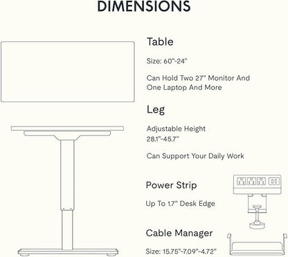 FLEXISPOT EN2 Whole-Piece Standing Desk with Clamp Power Strip, 60 x 24 Electric Stand Up Height Adjustable Desk with Cable Management (Gray Frame + 60" Maple Top, 2 Packages)