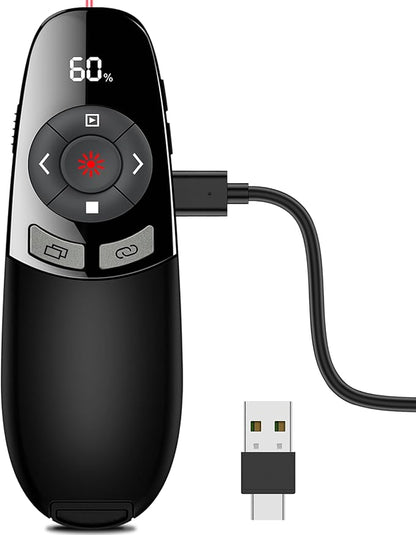 Rechargeable Wireless Presentation Clicker with Red Laser Pointer and Battery & Timer Display, Powerpoint Clicker for PC Mac Keynote Google, Presenter Remote PPT Remote for Powerpoint Presentations