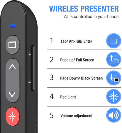 Presentation Clicker, Wireless Presenter Clicker with AAA Battery for PowerPoint Slide with Hyperlink & Volume Control, Presentation Remote for Mac/Computer/Laptop, Google Slide/PPT/Keynote