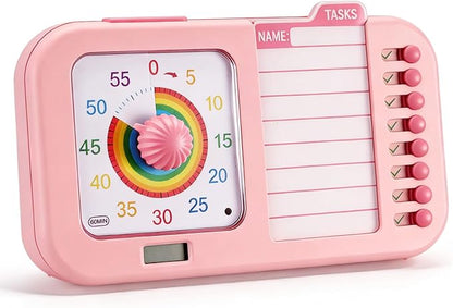 3-in-1 Visual ADHD Timer for Kids & Adults with Planning Board, Task Timer, Chore Chart & Visual Schedule Planner, Autism & ADHD Tools with Checklist for Homeschool Supplies, Home, School (Pink)