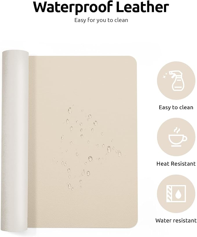 YSAGi Leather Desk Pad Protector, Large Mouse Pad, Non-Slip PU Leather Desk Blotter, Waterproof Writing Pad for Office and Home (31.5" x 15.8", Eggshell)