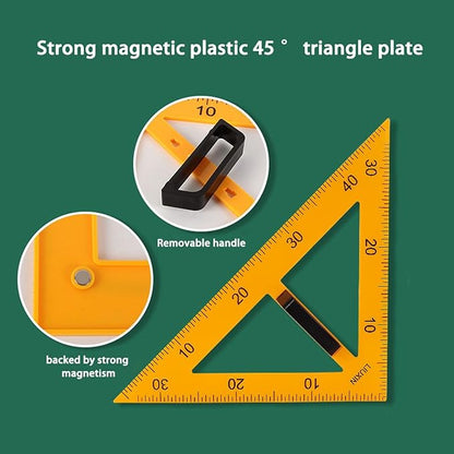 Magnetic Geometry Tool, Protractor, Triangle Rulers Easy Attachment Blackboard Measurement Kit, Teacher Board Protractor Multi-Purpose Kit Large Teaching Aids (Four-Piece Set)