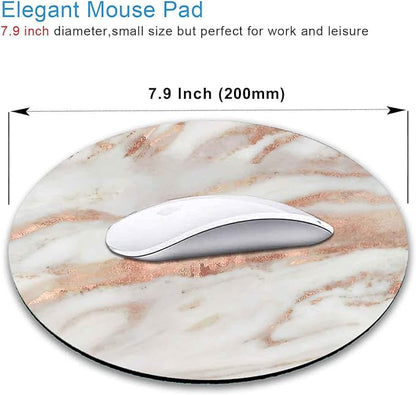 IMAYONDIA Round Mouse Pad, White and Rose Gold Marble Mouse Pad, Non-Slip Rubber Base Mousepad for Wireless Mouse, Small Computer Travel Mouse Mat for Men Women Kids, Abstract Metal Luxury Texture