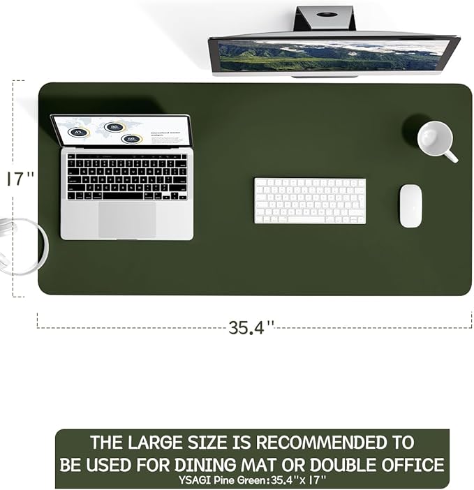 YSAGi Non-Slip Leather Desk Pad L Size, Waterproof Laptop Computer Desk Keyboard Mat, Table Protector Blotter Mat, Large Mouse Pad for Office/Work/Home/Decor(Olive Green, 35.4" x 17")