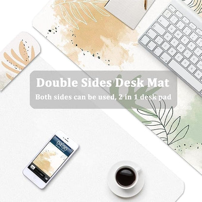Large Desk Mat, Dual Side PU Leather Waterproof Mousepad Desk Pad, Desk Protector Writing Pads Desk Accessories for Office and Home (E-Watercolor Plants, 24''X14'')