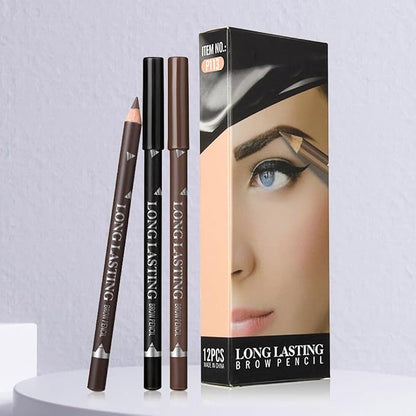 12Pcs Eyebrow Pencils for Women, Wooden Hard-Core Dark Brown Eyebrow and Eyeliner Pencil, Long Lasting Waterproof and Sweat-Proof,Beginner Makeup Brow Pencil,Create a Natural Eye Brow Makeup
