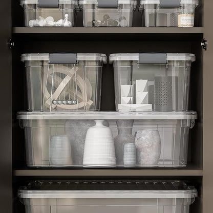 Superio Clear Storage Boxes with Lids, 26.5 Quart Plastic Container Bins for Organizing, Stackable Crates, BPA Free, Non Toxic, Odor Free, Organizers for Home, Office, School, and Dorm