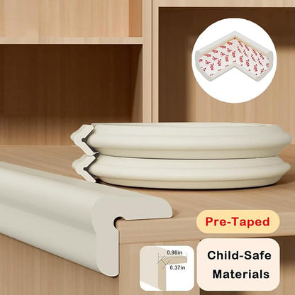 Baby Proof Corners and Edges Protector 10ft Edge+4 Corner Guard, Fireplace Baby Proofing Bumper, Heavy-Duty Soft NBR Foam Edge Corner Protector for Furniture Table, Childsafe/Pre-Taped White