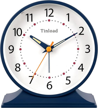 Tinload 4.5" Antique Retro Analog Alarm Clock, Small Silent Bedside Desk Clock with Manual Light, Battery Operated, Snooze, for Living Room, Bedroom, Bedside, Desk(Blue)