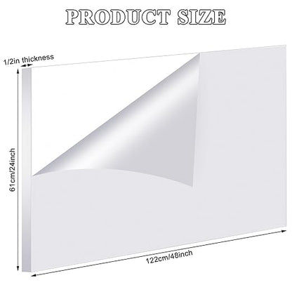 Roowest 1 Pcs 24 x 48 Inch, 1/2 Inch Thick Clear Acrylic Plexiglass Sheets Transparent Plastic Panels Sheets Cut to Size Cast Acrylic Board Panel with Protective Film for Craft DIY Project Sign Frame