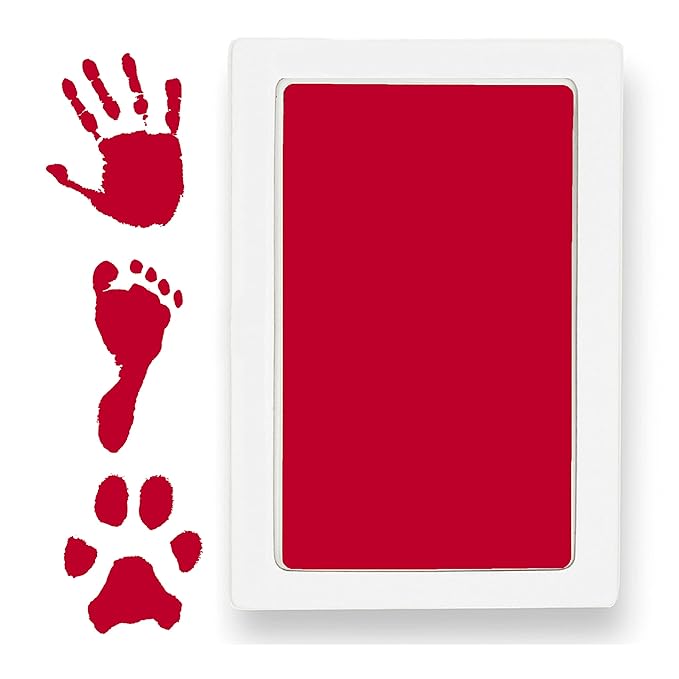 Large Clean Touch Ink Pad for Baby Handprints and Footprints – Inkless Infant Hand & Foot Stamp – Safe for Babies, Doesn’t Touch Skin – Perfect Family Memory or Gift, Red Print Kit by Tiny Gifts