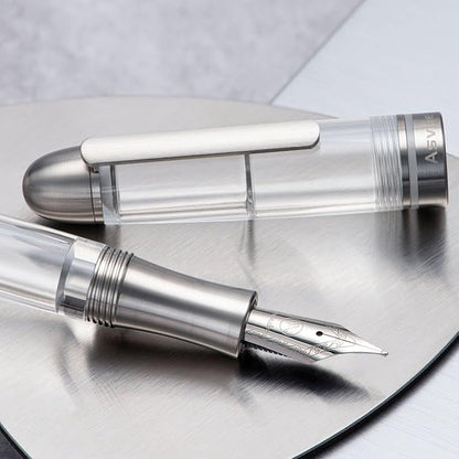 Asvine P36 Titanium Fountain Pen Piston Filling, Iridium Medium Nib Clear Transparent Acrylic Smooth Writing Pen Case Set
